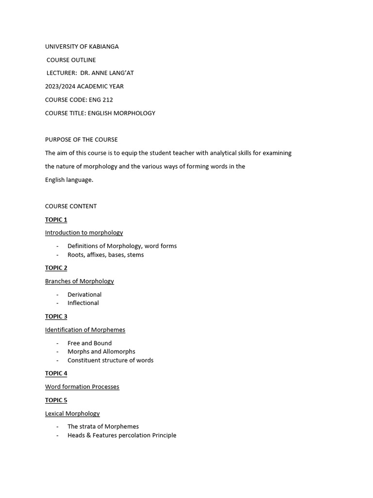 ENG 212: English Morphology Course Outline | PDF