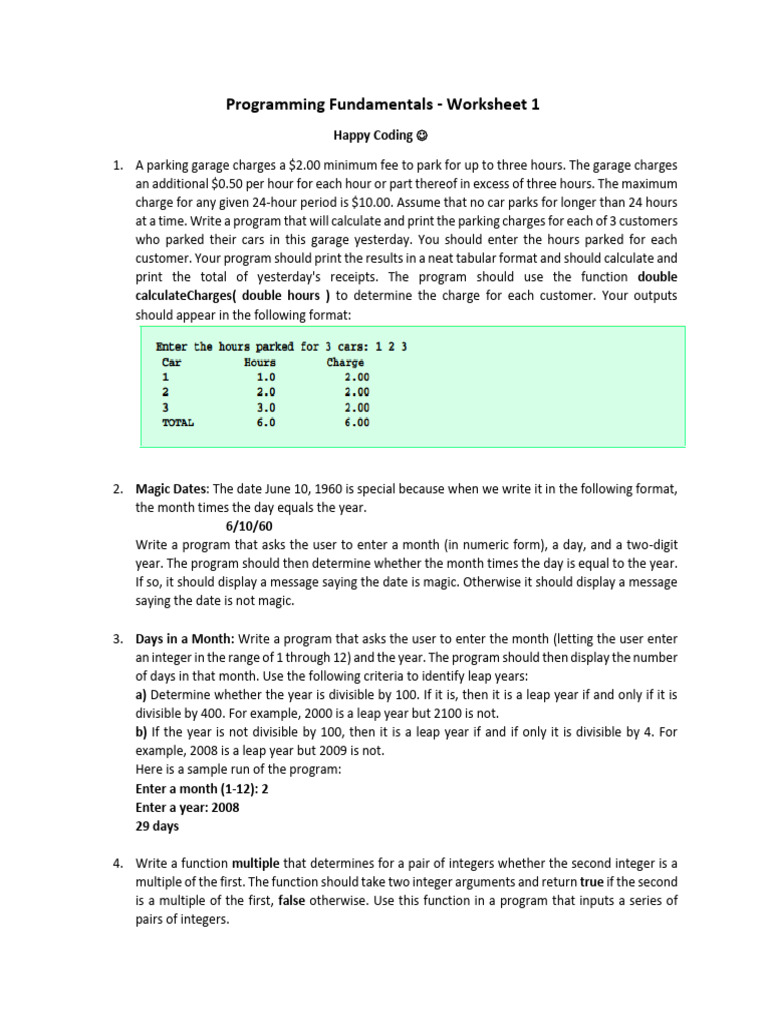 Programming Fundamentals Worksheet 1 | PDF | Numbers | Function ...