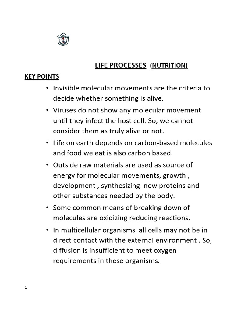 BIO LIFE PROCESSES (Nutrition) Notes 31-03-2023. | PDF | Digestion ...