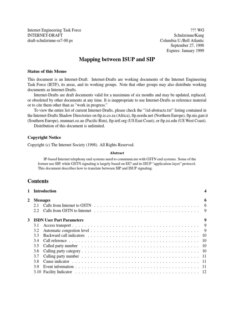 SIP ISUP Mappings | PDF | Session Initiation Protocol | Public Switched ...