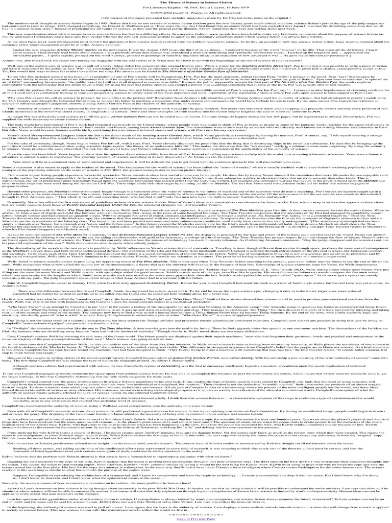 The Theme of Science in Science Fiction | PDF | Science Fiction | The ...