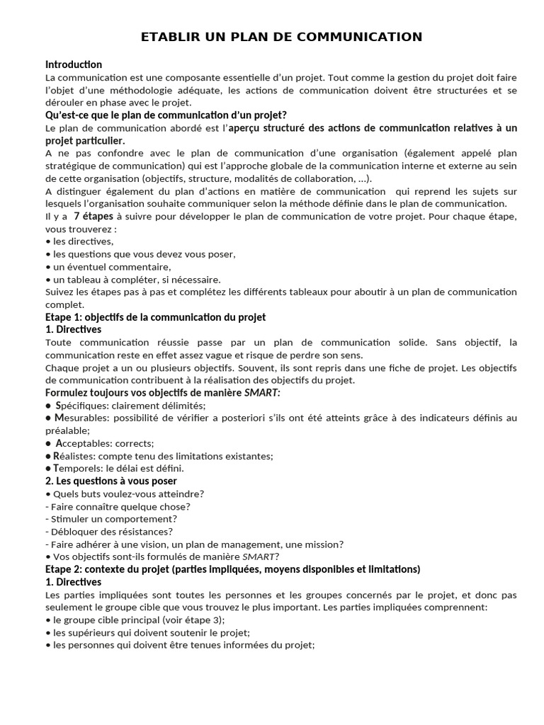 Élaborer un Plan de Communication Projet | PDF | la communication ...