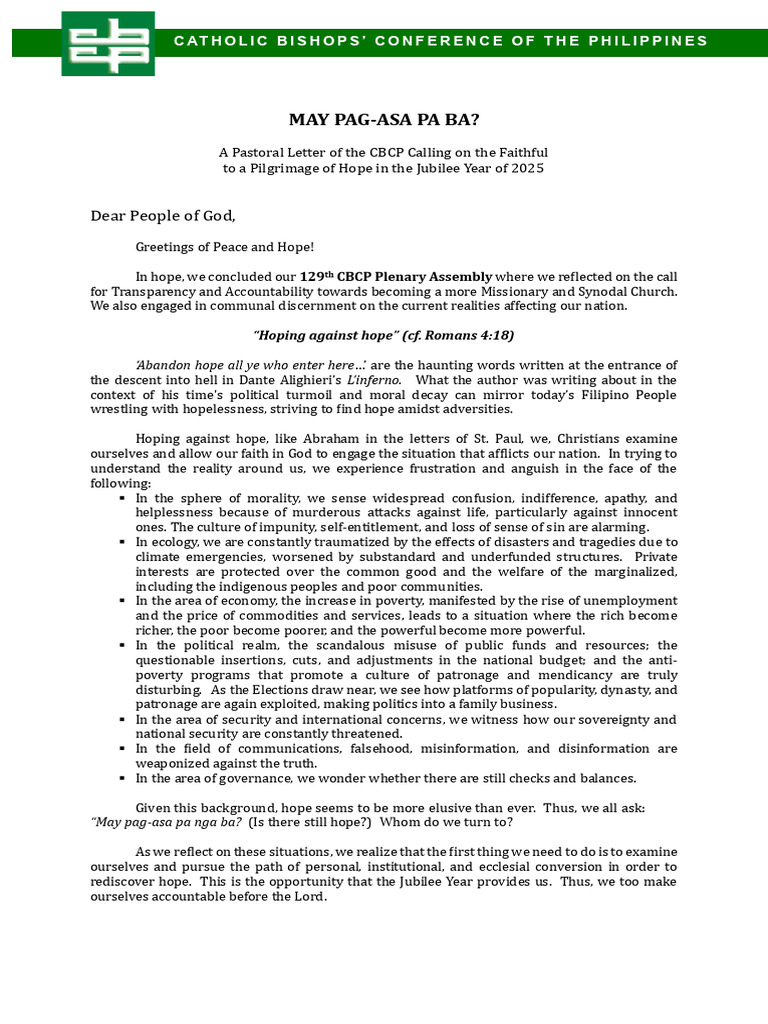 Pilgrimage of Hope: CBCP Pastoral Letter | PDF | Mary, Mother Of Jesus ...