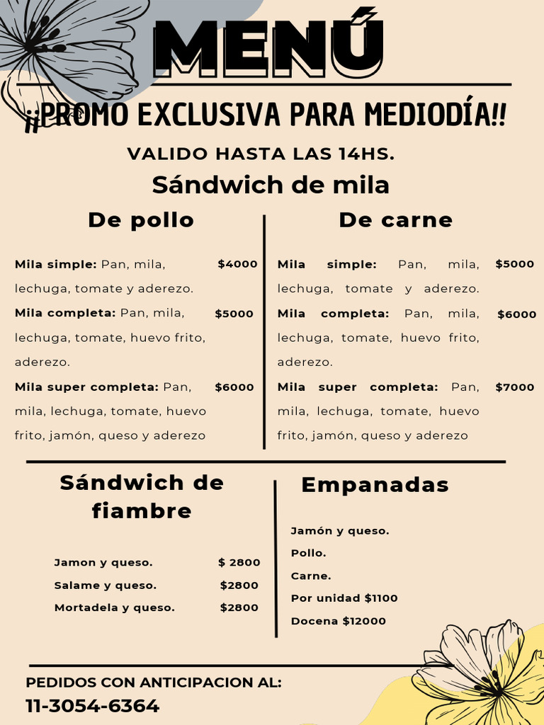 Menú de Sándwiches y Empanadas | PDF