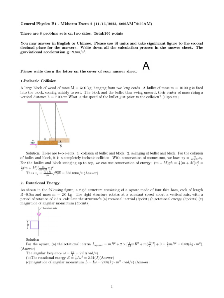 General Physics B1 Midterm Exam 2 Guide | PDF | Angular Momentum | Rotation