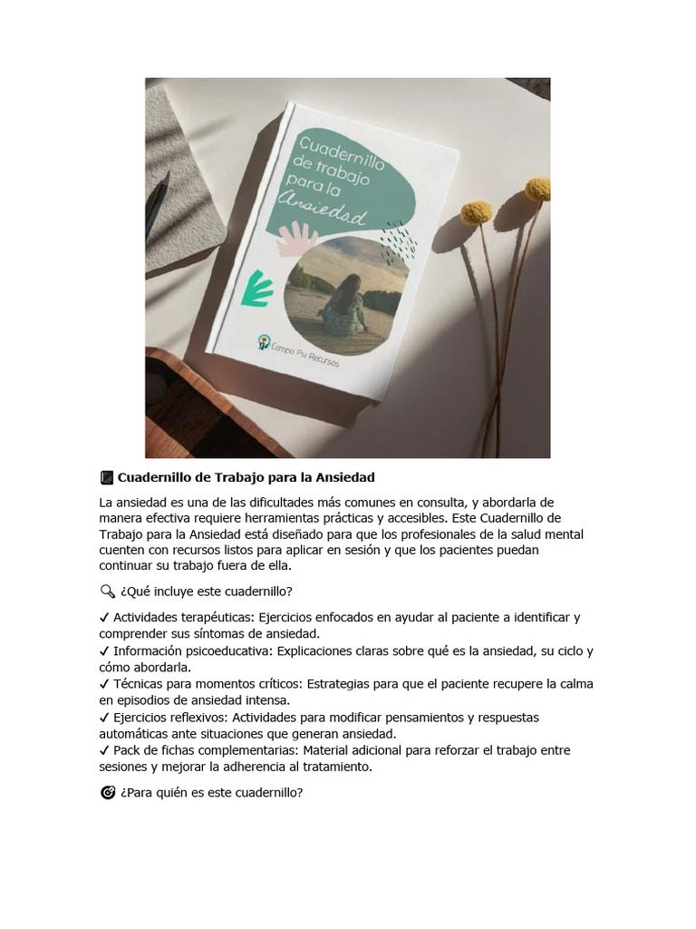 Cuadernillo De Trabajo Para La Ansiedad Pdf