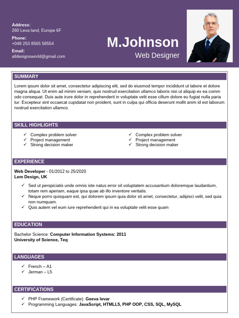 Resume CV Templates Word Doc 3 | PDF