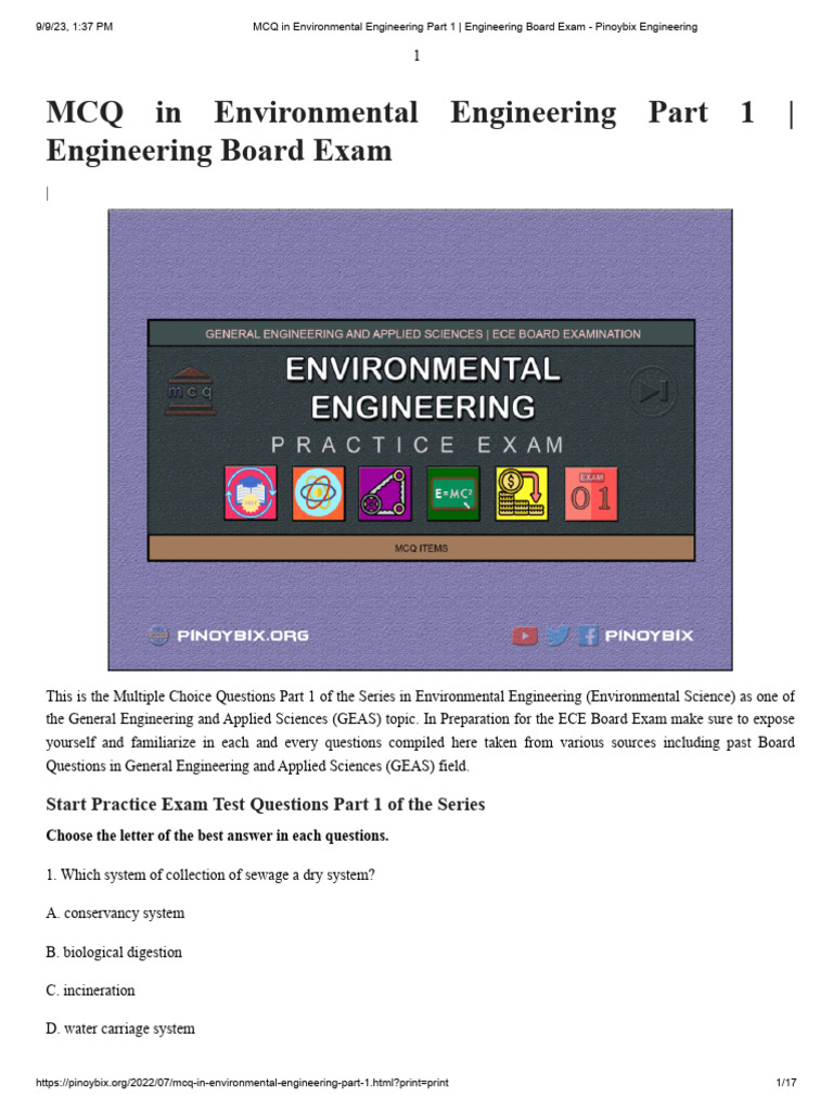 Environmental Engineering MCQs Part 1 | PDF | Combined Sewer | Sanitary ...