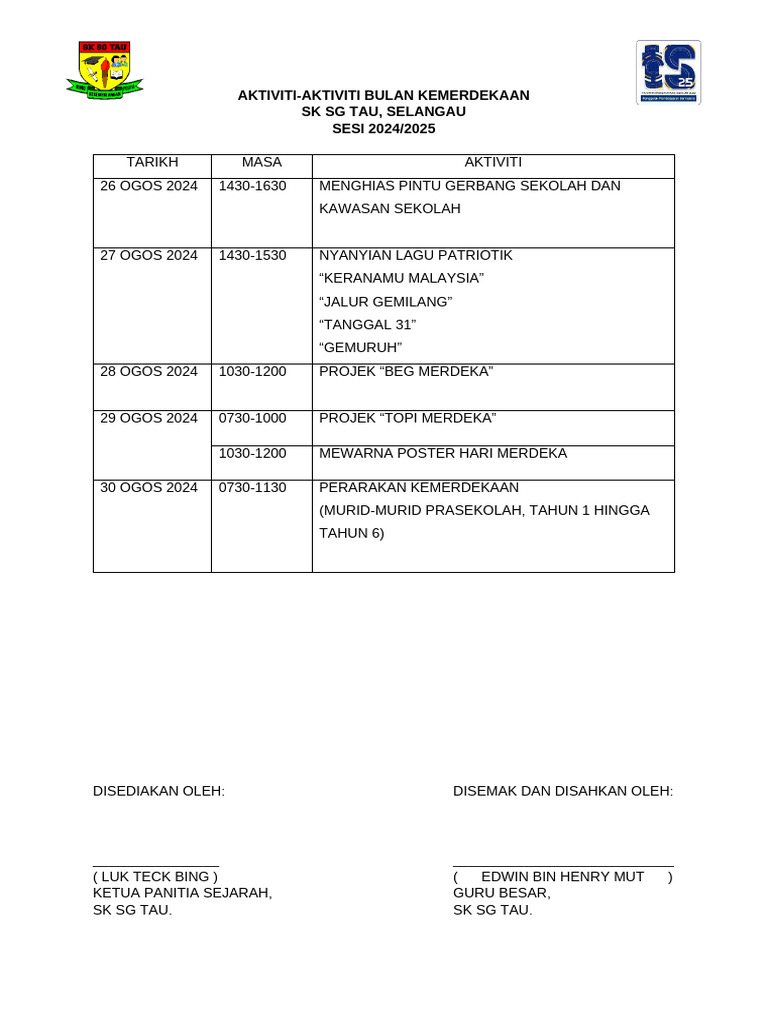 Aktiviti Minggu Kemerdekaan 2024 | PDF