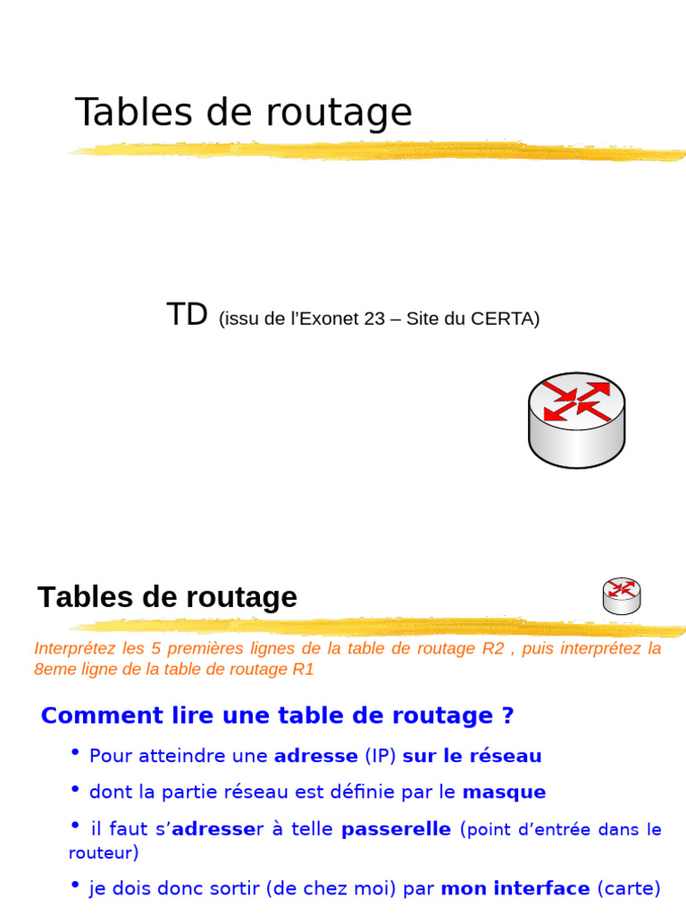 Interprétation des Tables de Routage PDF Routage Routeur — free download