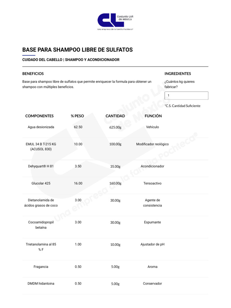 Base para Shampoo Libre de Sulfatos - Formulas LAR | PDF
