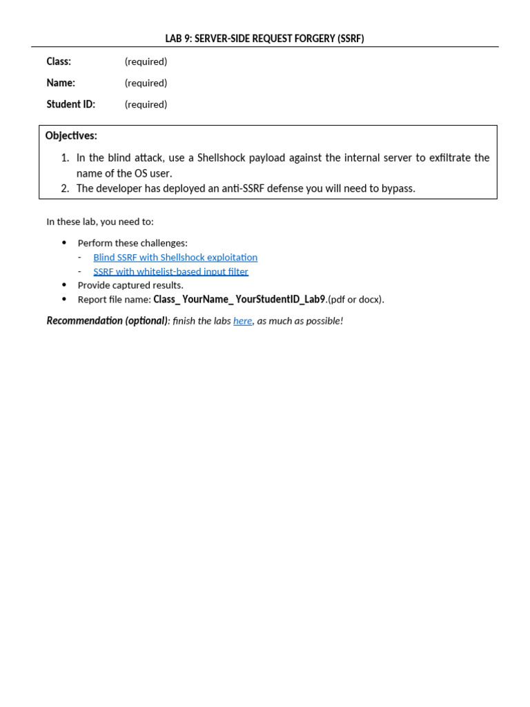 Shellshock SSRF Lab Challenge | PDF