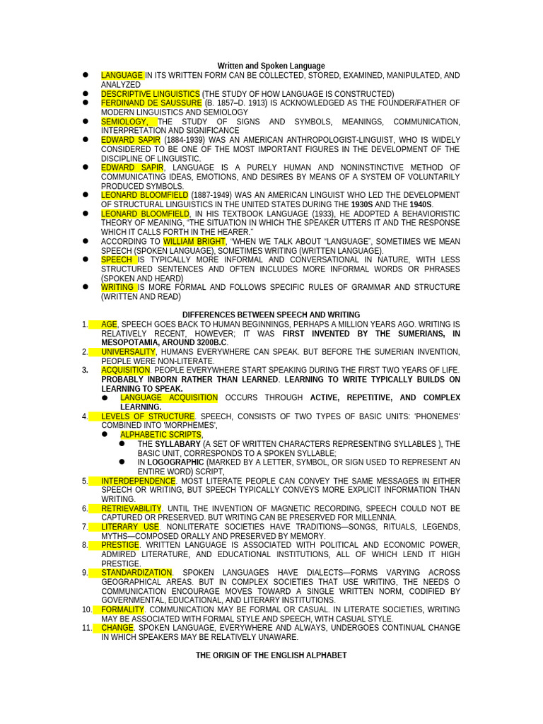 Written and Spoken Language | PDF | Alphabet | Writing