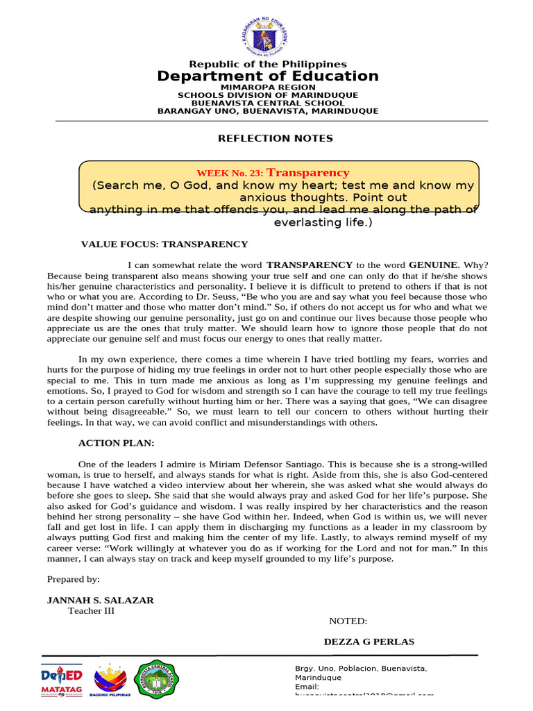 Weekly Reflection Notes on Values | PDF | Faith | Feeling