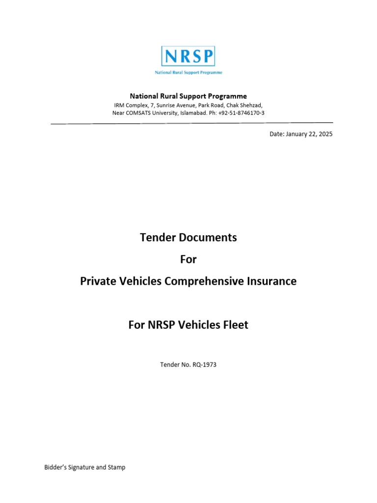 Tender Documents Vehicle Insuracne RQ 1973 | PDF | Insurance | Arbitration