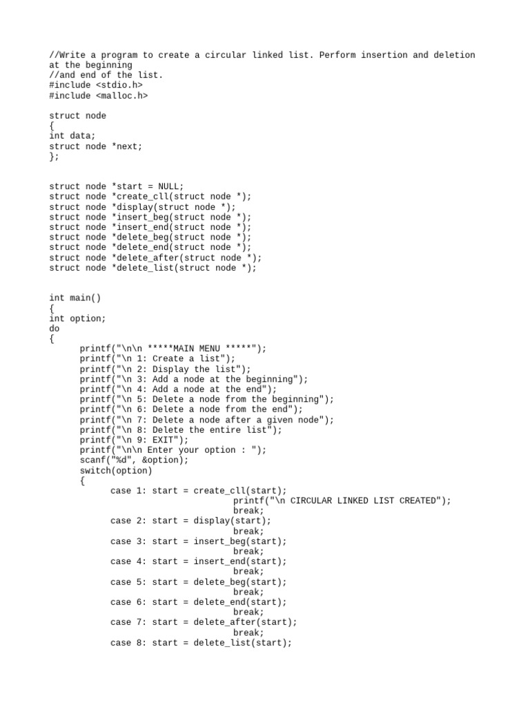 Circular Linked List (Code) | PDF | Software Engineering | Programming ...