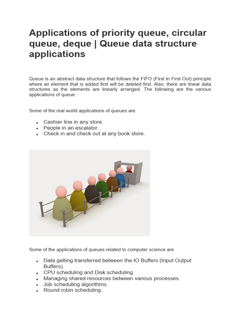 Applications of Queue, Circular Queue, Priority Queue, Deque | PDF