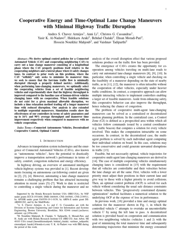 Optimal Cooperative Lane Change Strategies | PDF | Traffic | Acceleration