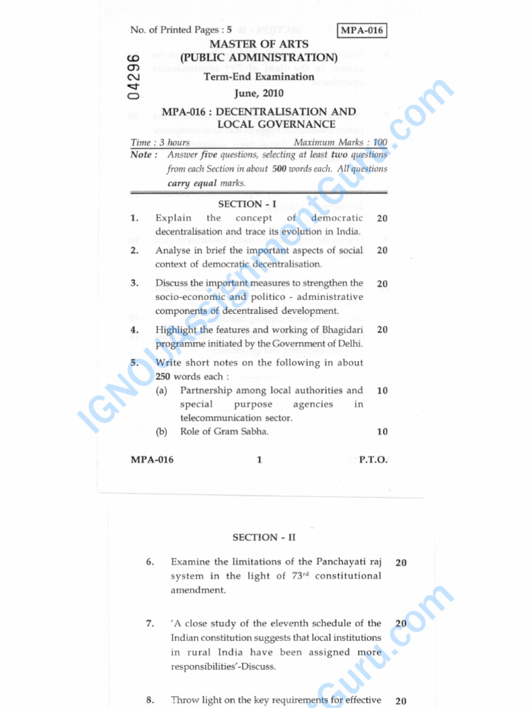 MPA-016 June 2010-June 2024 12-11-24 | PDF | Forms Of Government ...