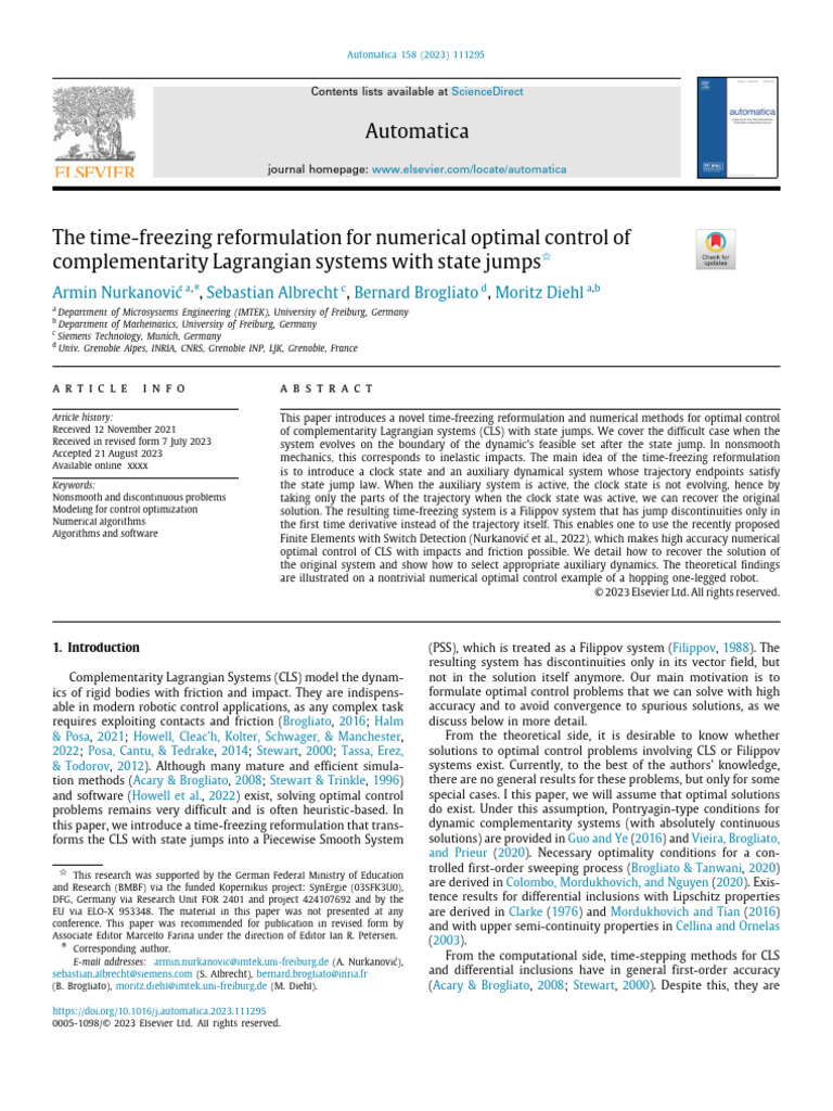 The Time Freezing Reformulation For Numerical Optimal Control Of