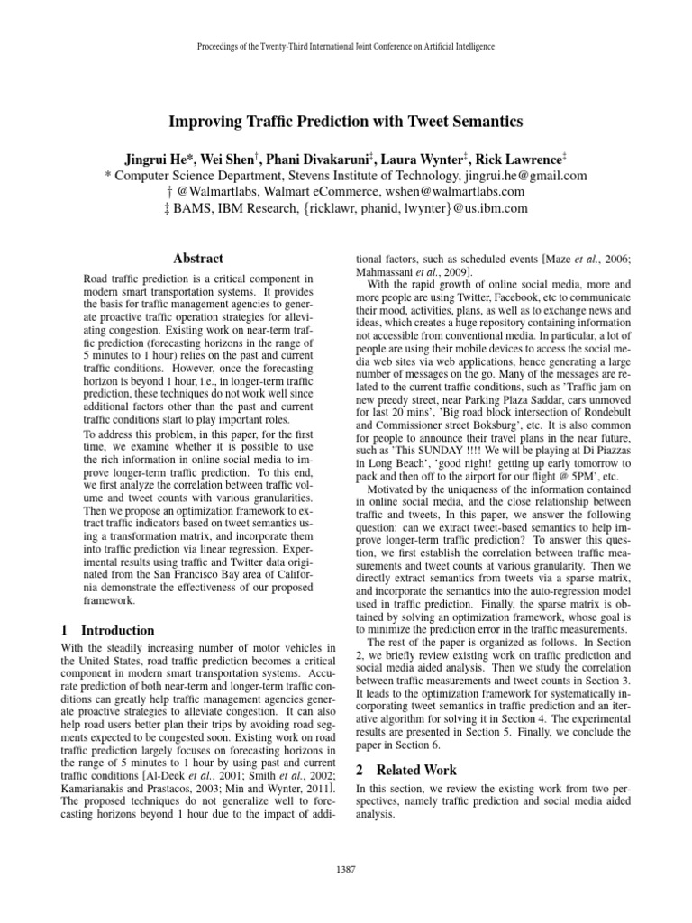 Improving Traffic Prediction With Tweet Semantics | PDF | Regression ...