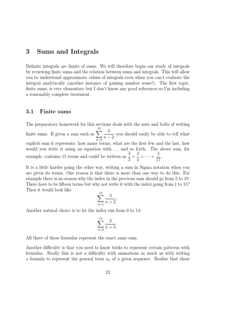 Understanding Finite Sums and Integrals | PDF | Integral | Summation