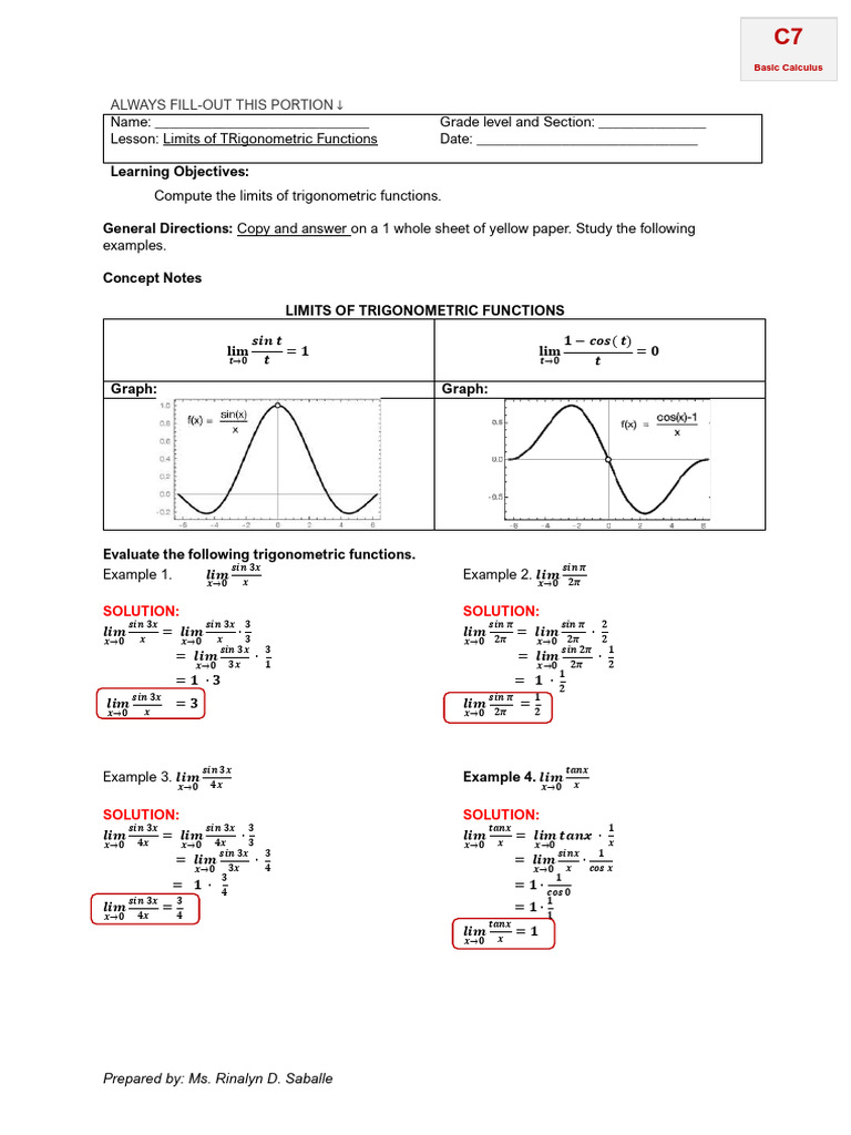 C7 Limits of Trigonometric Functions | PDF | Function (Mathematics ...