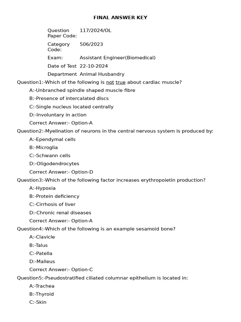 Biomedical Engineering Exam Answer Key | PDF | Prosthesis | Operational ...