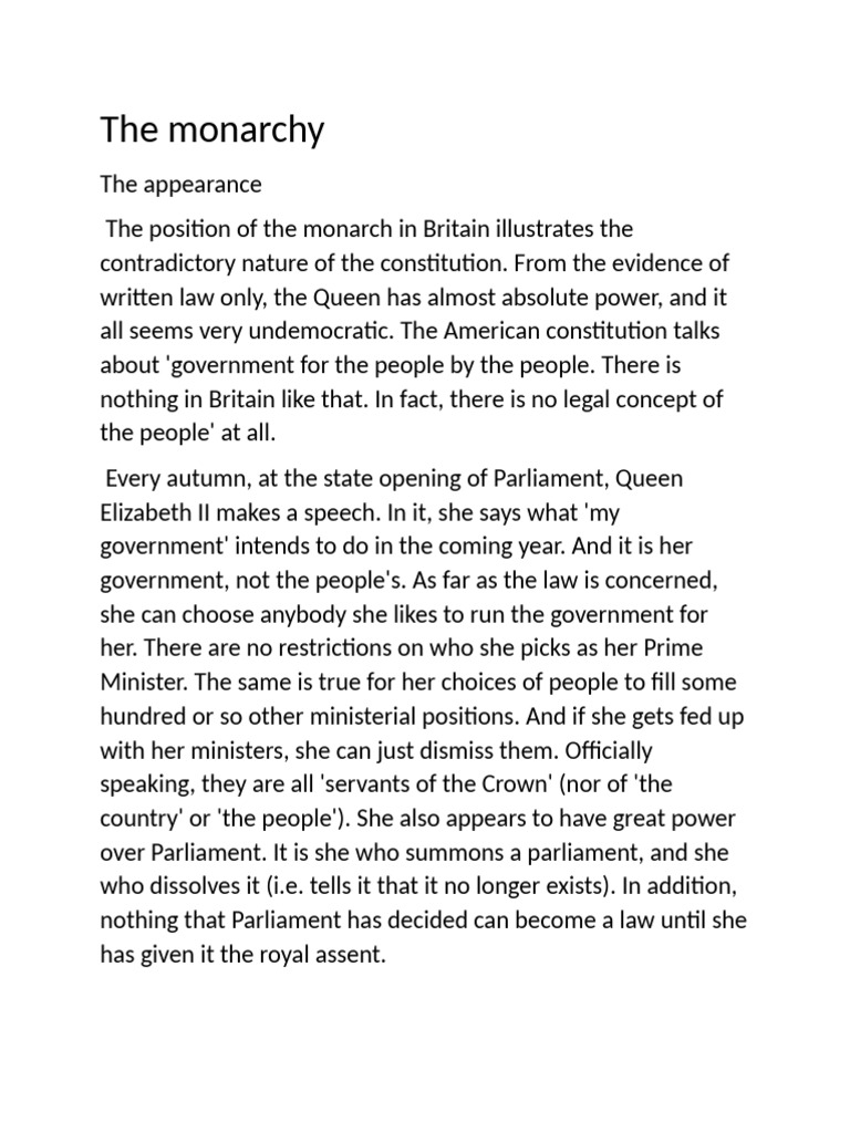 The Monarchy Pdf Elizabeth Ii Monarchy Of The United Kingdom