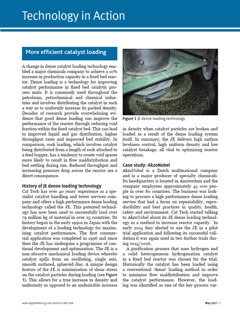 More efficient catalyst loading | PDF | Chemical Reactor | Catalysis