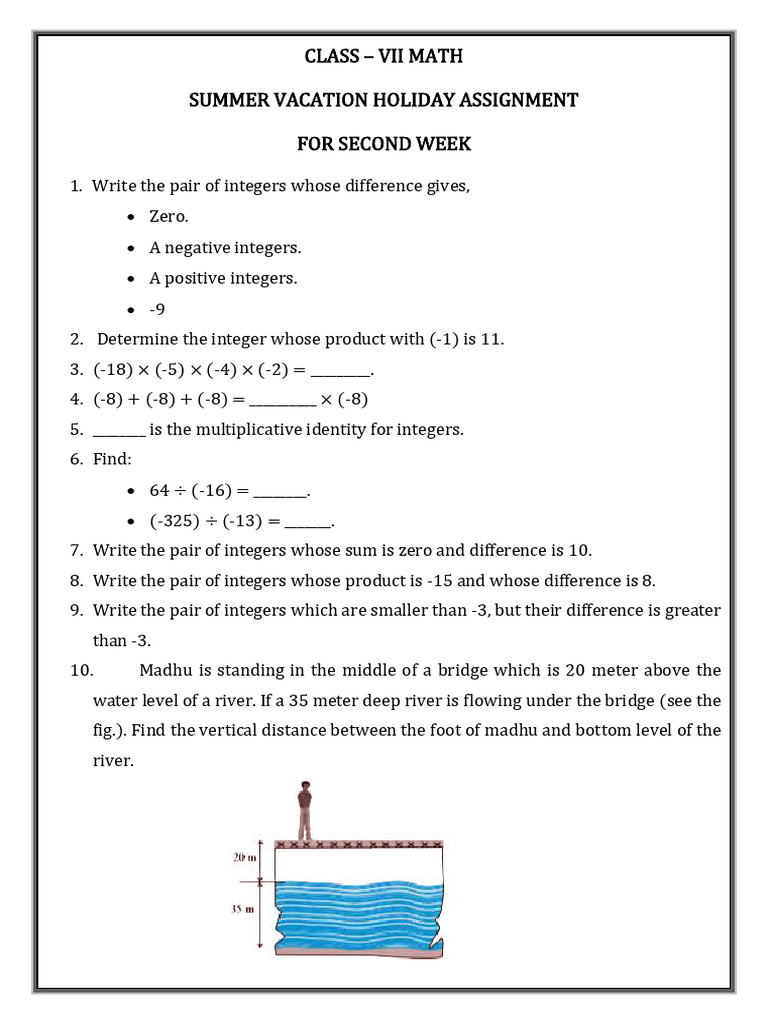 Class 7 Integer Math Assignment | PDF