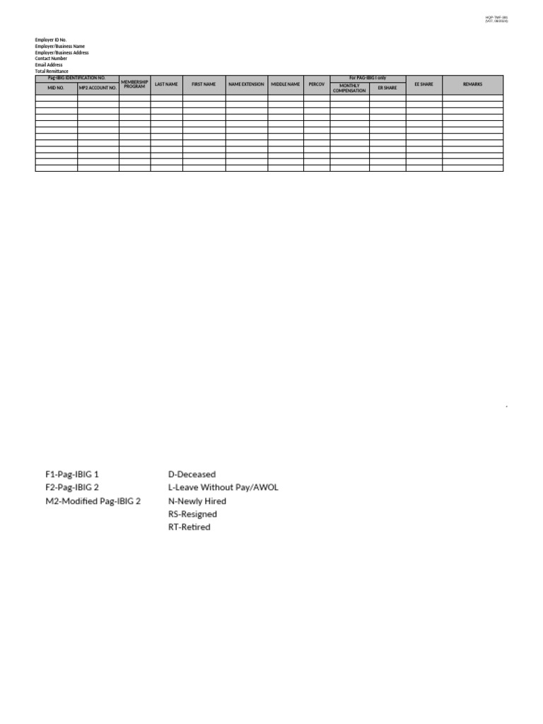 Pag-IBIG HQP-TMF-381 Remittance Form | PDF