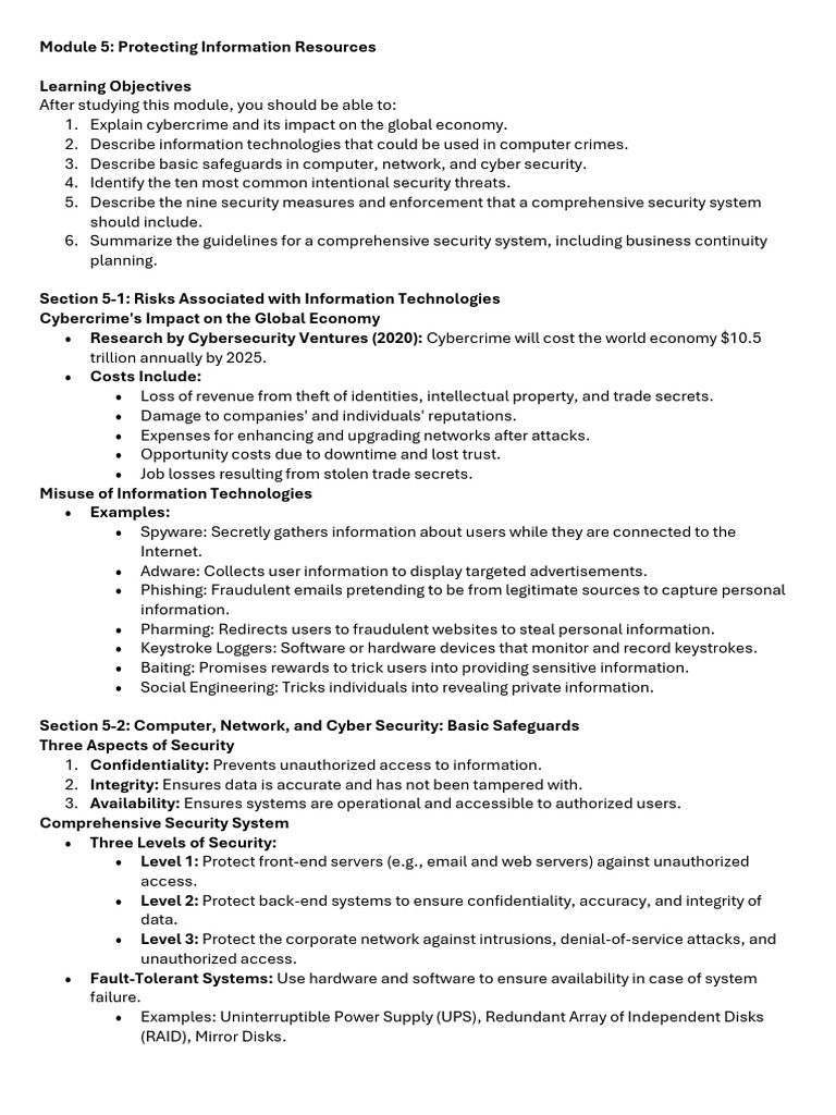 INF1505 - Module 5 - Study Notes | PDF | Security | Computer Security