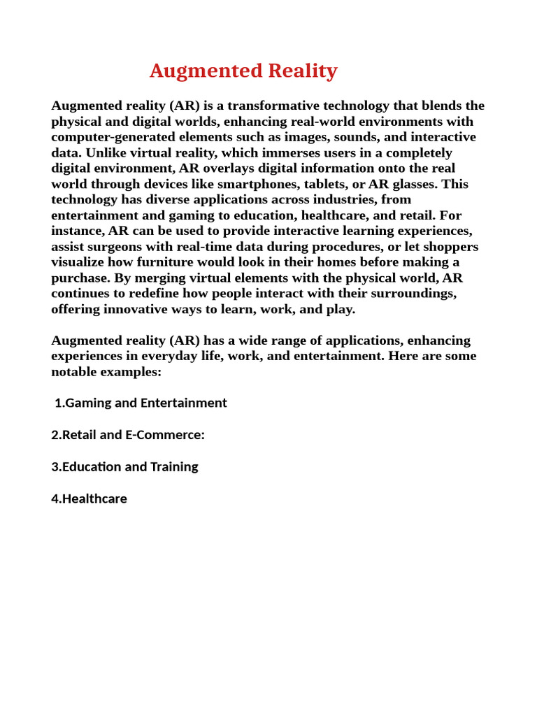 Augmented Reality: Transforming Experiences | PDF