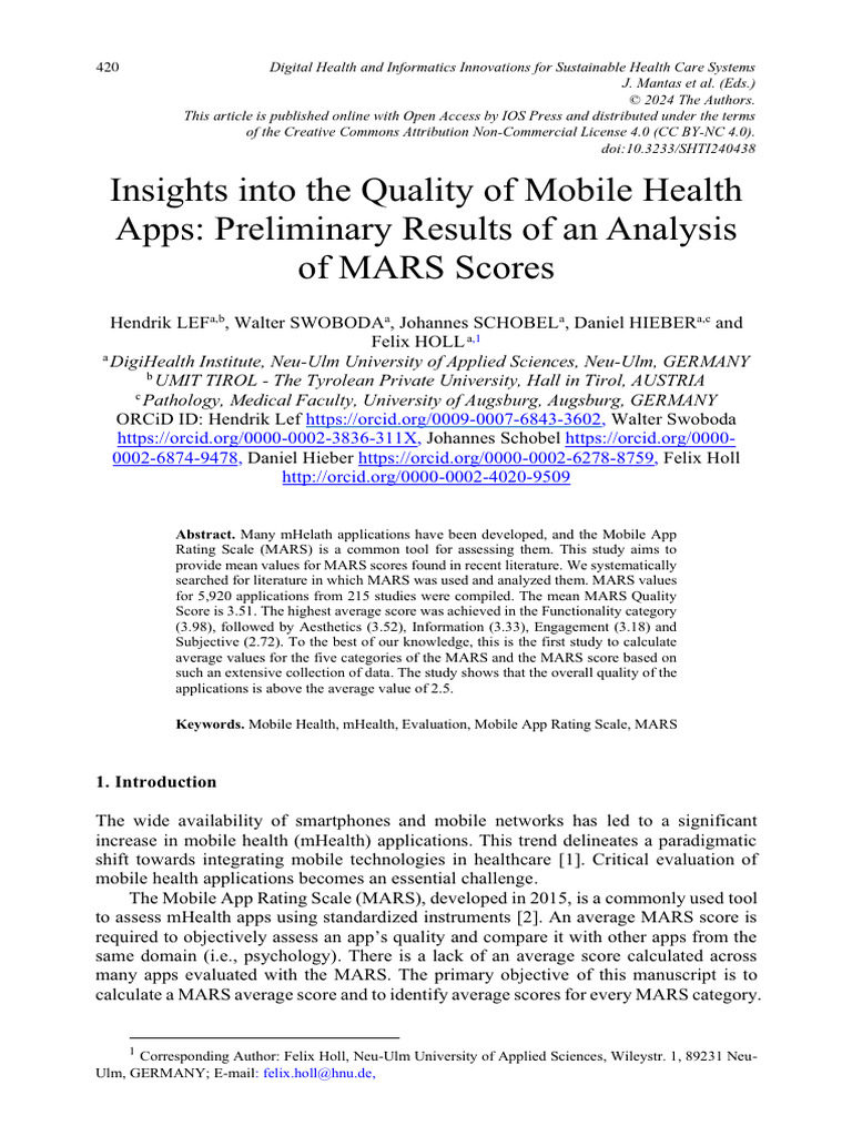 Insights Into The Quality of Mobile Health Apps | PDF | Variance ...