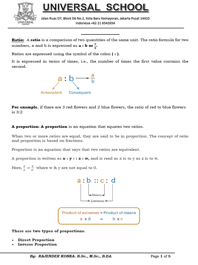 Maths Chapter 7 Worksheet Pdf Ratio Elementary Mathematics