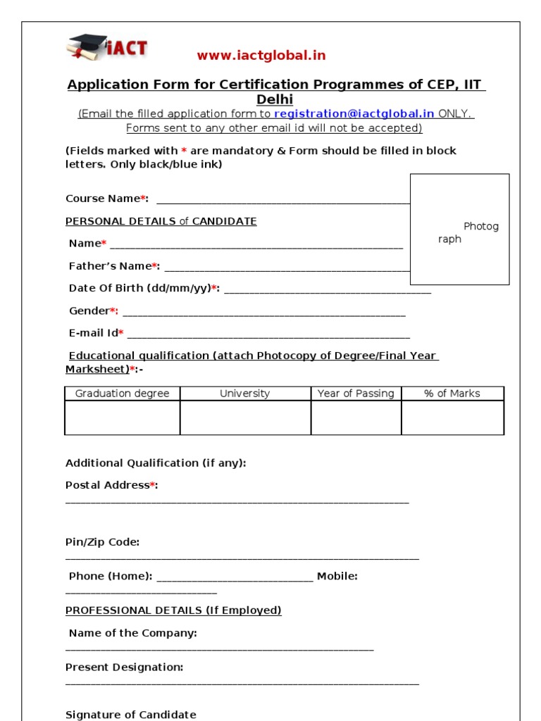 CEP IIT Delhi Certification Application Form | PDF