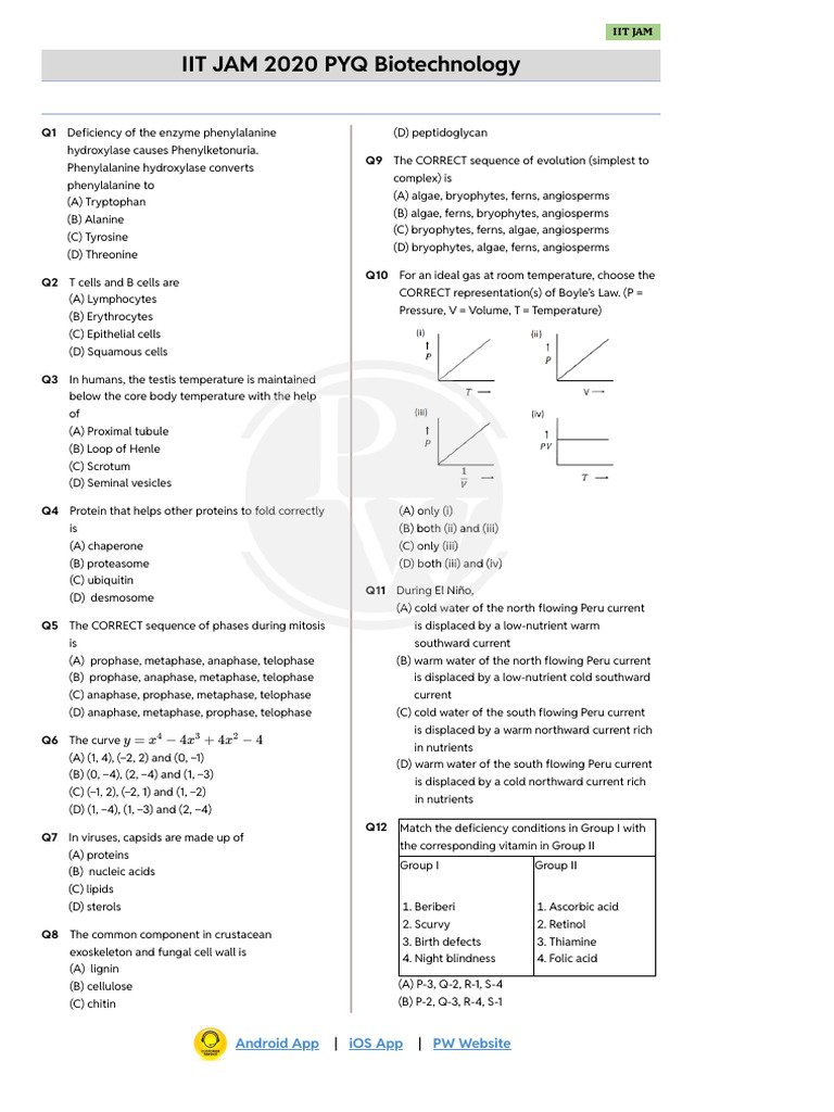 IIT JAM 2020 Biotechnology PYQs | PDF | Carboxylic Acid | Phenylalanine