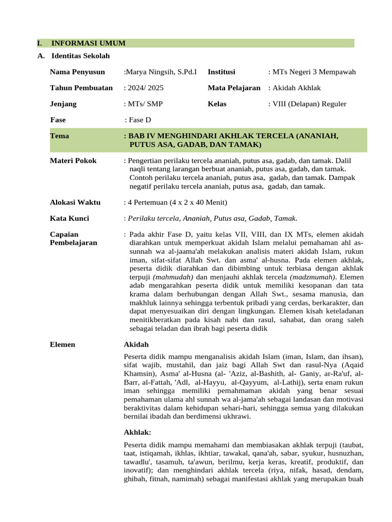 Menghindari Akhlak Tercela di Sekolah | PDF