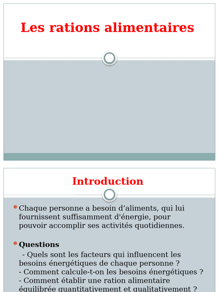 Les Rations Alimentaires | PDF | Valeur énergétique | Calorie