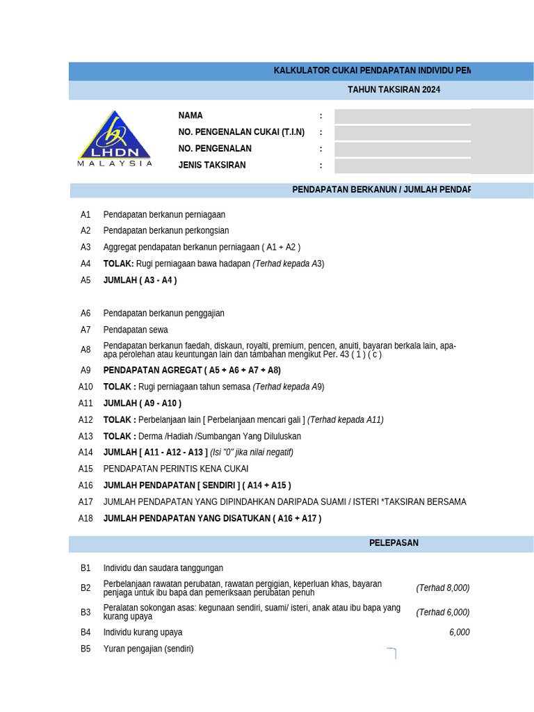Kalkulator Cukai Tahun Taksiran 2024 | PDF