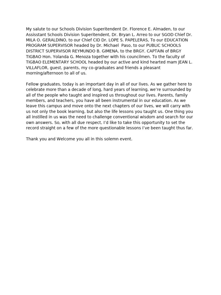 Graduation Speech Acknowledgments | PDF