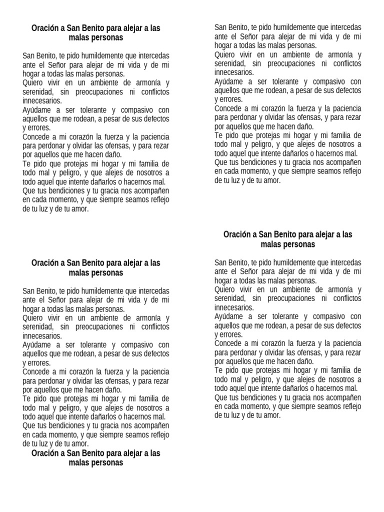 Oración A San Benito para Alejar A Las Malas Personas | PDF | Oración