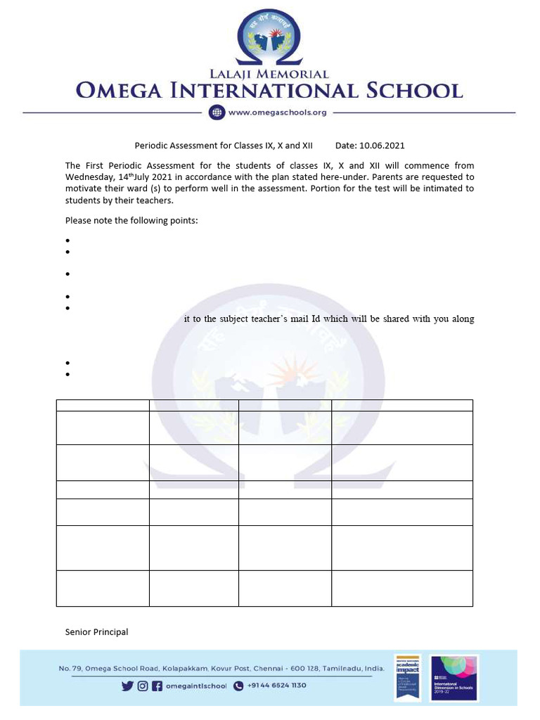 CLASS IX X and XII - PERIODIC ASSESSMENT TIMETABLE - SENIOR BLOCK | PDF ...