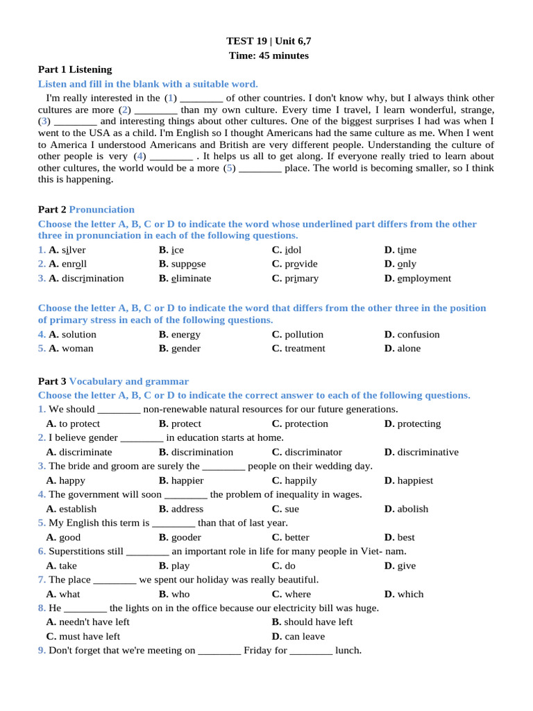 Listening and Vocabulary Test Units 6-7 | PDF | Luck | Clothing