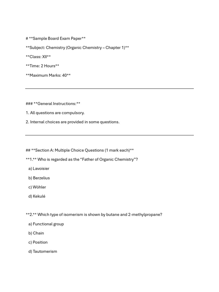 Class XII Organic Chemistry Exam | PDF