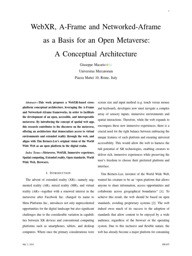 WebXR, A-Frame and Networked-Aframe | PDF | Web Gl | Augmented Reality