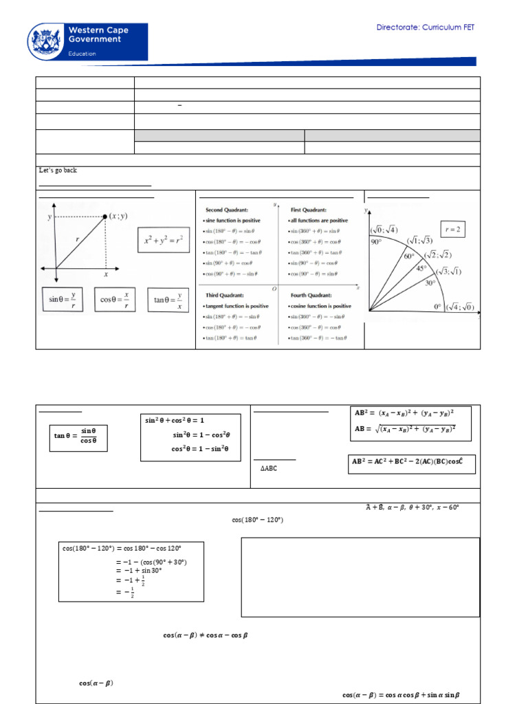 Mathematics Grade 12 Term 1 Week 7 - 2021 | PDF | Trigonometric ...