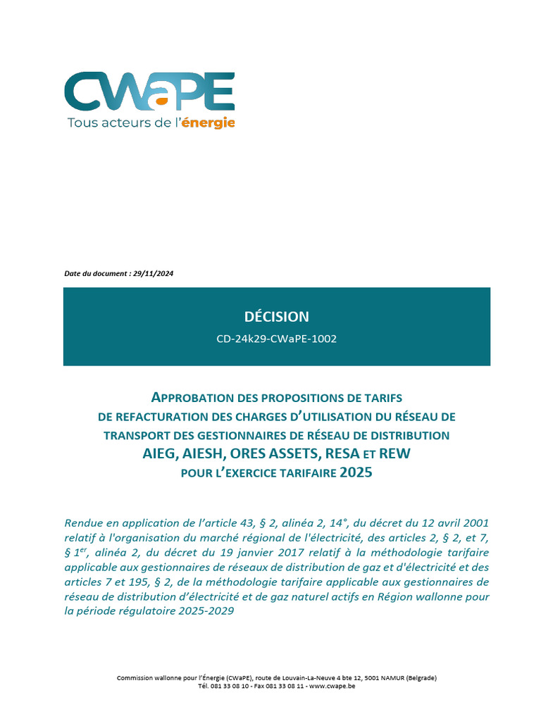 Approbation des tarifs de transport 2025 | PDF | Réseau électrique ...