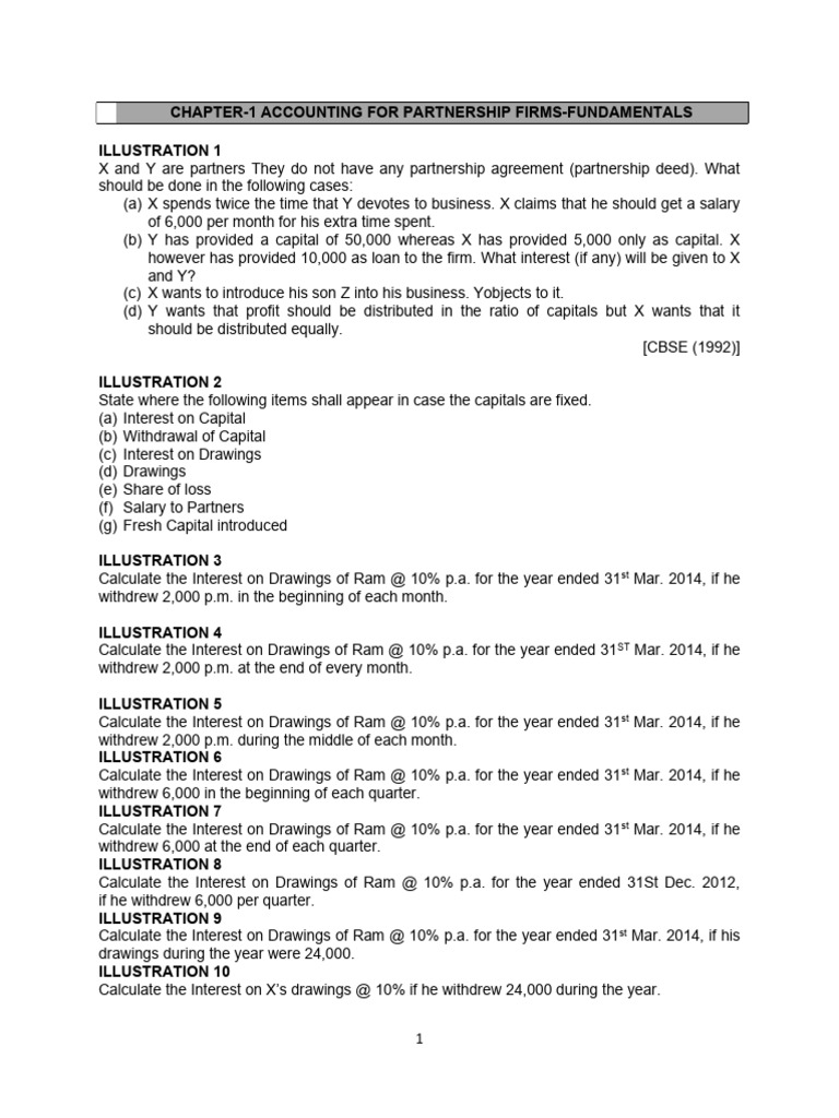 Partnership CH 1 Question Bank | PDF | Partnership | Debits And Credits